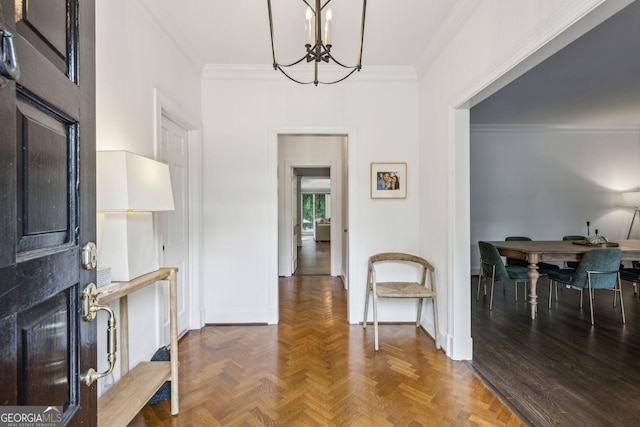 8925 Huntcliff Lake Ct, Atlanta, GA 30350 - foyer entrance featuring baseboards, ornamental molding, a chandelier, and a high end fireplace