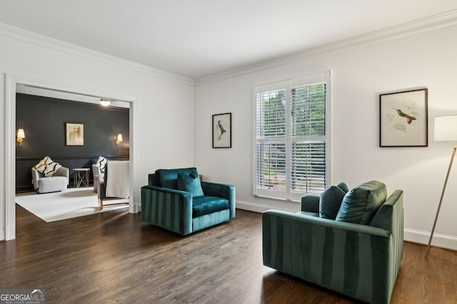8925 Huntcliff Lake Ct, Atlanta, GA 30350 - living area with crown molding, baseboards, and wood finished floors
