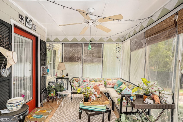 110 Emerald Dr, Mcdonough, GA 30253 - sunroom with ceiling fan and an outdoor hangout area