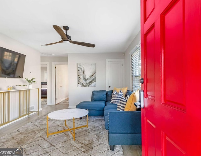 1340 Hawthorne Ave SE, Smyrna, GA 30080 - living area with wood finished floors and ceiling fan
