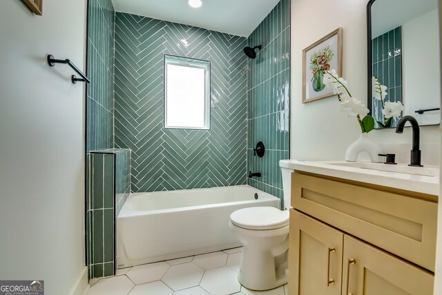 3244 Mount Olive Rd, Atlanta, GA 30344 - full bathroom featuring shower / bath combination, vanity, toilet, and tile patterned flooring
