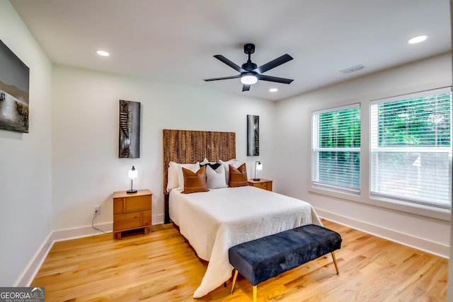 3244 Mount Olive Rd, Atlanta, GA 30344 - bedroom featuring light wood-style flooring, baseboards, recessed lighting, and a ceiling fan