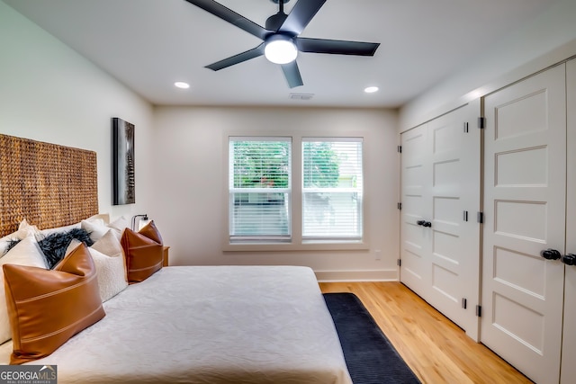3244 Mount Olive Rd, Atlanta, GA 30344 - bedroom featuring light wood-style floors, recessed lighting, a ceiling fan, and baseboards