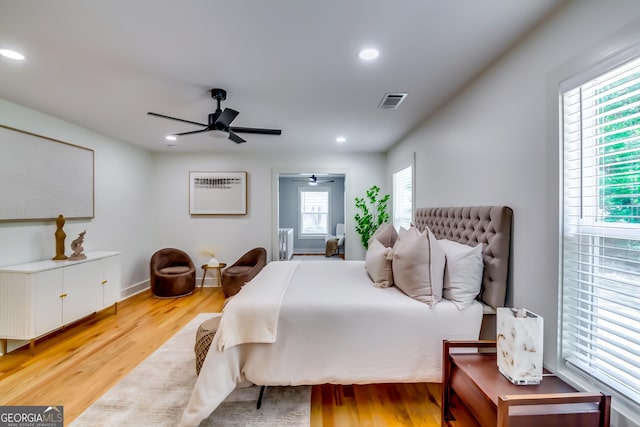 3244 Mount Olive Rd, Atlanta, GA 30344 - bedroom with light wood-style floors, recessed lighting, and a ceiling fan
