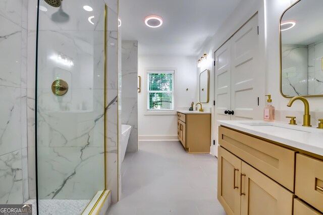 3244 Mount Olive Rd, Atlanta, GA 30344 - full bath featuring a marble finish shower, two vanities, and a freestanding bath