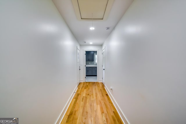3244 Mount Olive Rd, Atlanta, GA 30344 - corridor featuring attic access, light wood finished floors, baseboards, and recessed lighting