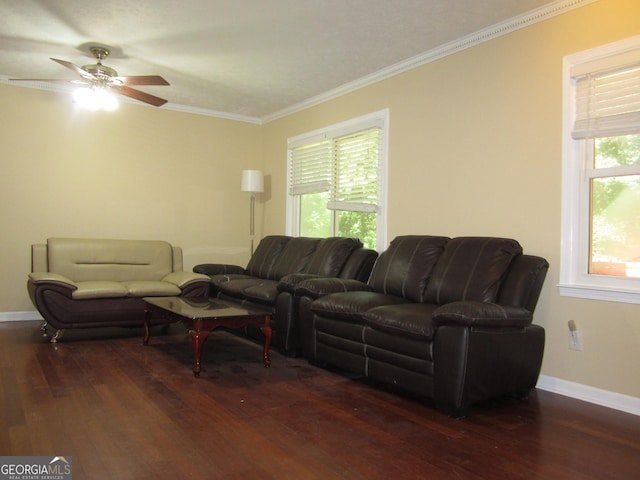 2107 Briarwood Ct, Snellville, GA 30078 - living area with ceiling fan, baseboards, ornamental molding, and wood finished floors