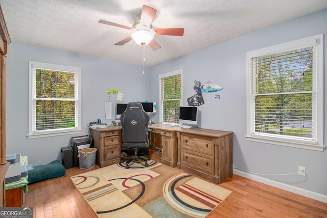 469 Kimberly Ct, Mcdonough, GA 30252 - office area featuring wood finished floors, ceiling fan, and a textured ceiling
