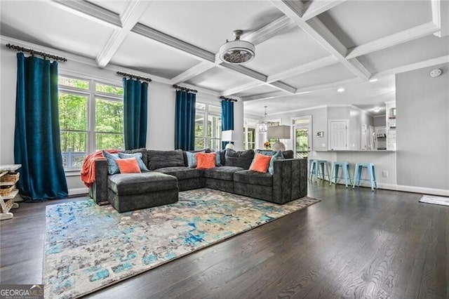 1326 Benbrooke Ln NW, Acworth, GA 30101 - living area with coffered ceiling, wood finished floors, and beam ceiling