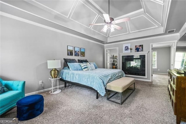 1326 Benbrooke Ln NW, Acworth, GA 30101 - bedroom with crown molding, carpet, a ceiling fan, visible vents, and baseboards
