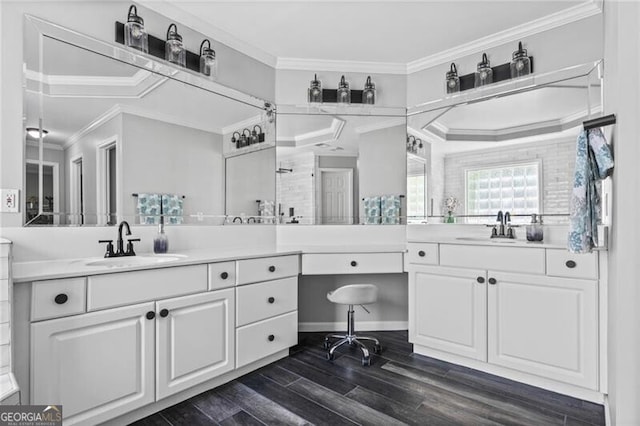 1326 Benbrooke Ln NW, Acworth, GA 30101 - bathroom featuring crown molding, vanity, and wood finished floors