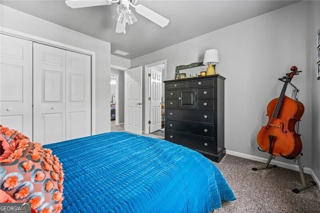 1326 Benbrooke Ln NW, Acworth, GA 30101 - bedroom featuring a closet, carpet flooring, baseboards, and a ceiling fan