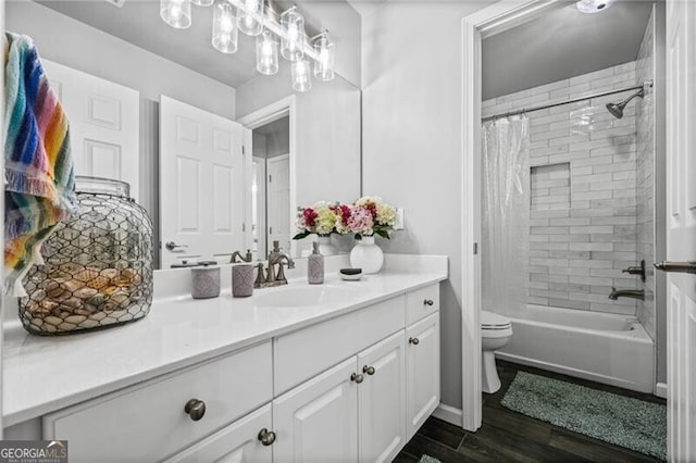 1326 Benbrooke Ln NW, Acworth, GA 30101 - bathroom with toilet, shower / bathtub combination with curtain, vanity, and wood finished floors