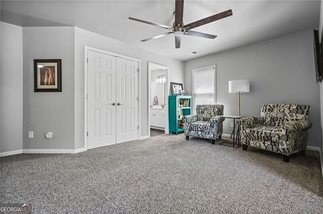 1326 Benbrooke Ln NW, Acworth, GA 30101 - living area with visible vents, baseboards, a ceiling fan, and carpet