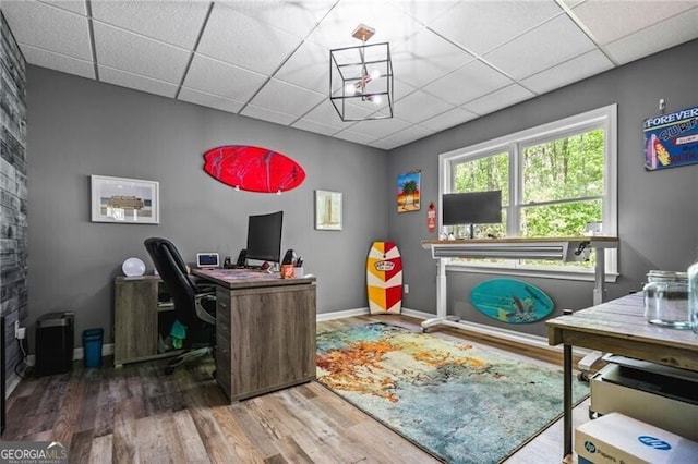 1326 Benbrooke Ln NW, Acworth, GA 30101 - home office with baseboards, a drop ceiling, and wood finished floors