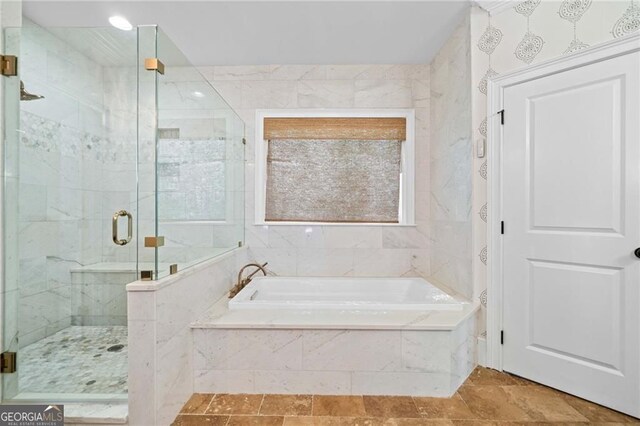 411 River Bluff Ln, Ball Ground, GA 30107 - full bath with a bath and a stall shower
