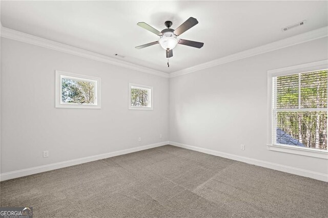 411 River Bluff Ln, Ball Ground, GA 30107 - empty room with ornamental molding, visible vents, and a healthy amount of sunlight