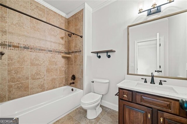 411 River Bluff Ln, Ball Ground, GA 30107 - full bath featuring visible vents, toilet, crown molding, vanity, and bathing tub / shower combination