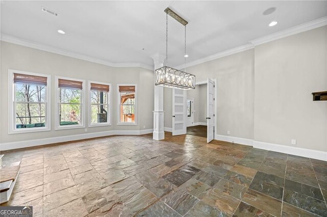 411 River Bluff Ln, Ball Ground, GA 30107 - unfurnished dining area with a wealth of natural light, stone tile floors, and baseboards