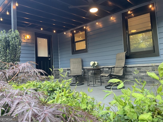 view of patio at twilight