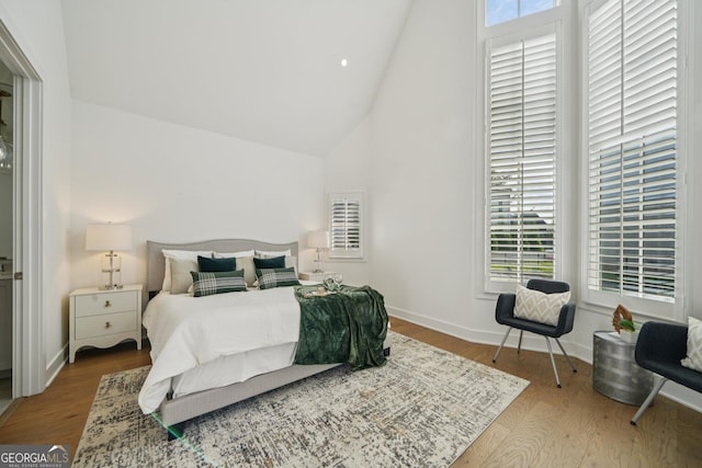 135 Channing Ln, Fayetteville, GA 30214 - bedroom with high vaulted ceiling and wood finished floors
