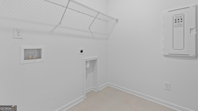 clothes washing area featuring baseboards, electric dryer hookup, laundry area, and washer hookup