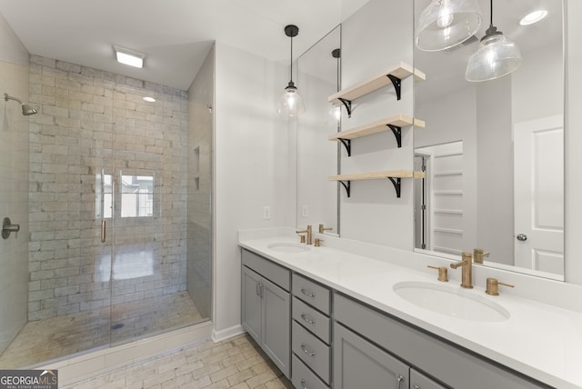 763 Hamilton Cir SE, Atlanta, GA 30312 - full bathroom with a sink, tile patterned floors, double vanity, and a stall shower