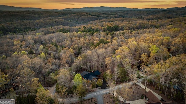 aerial view at dusk with a view of trees and a mountain view