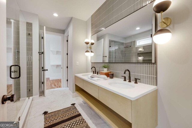 290 Hodgson Dr, Athens, GA 30606 - full bath featuring a shower stall, tasteful backsplash, double vanity, and a sink