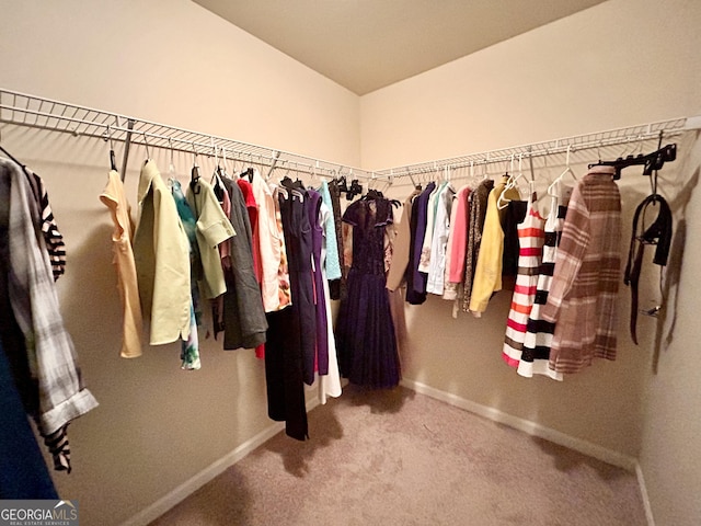 walk in closet with carpet