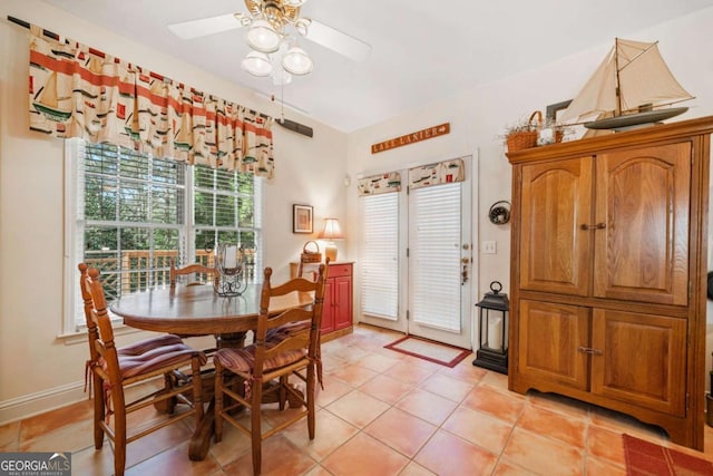 7420 Colony Ct, Cumming, GA 30041 - dining room featuring light tile patterned floors, baseboards, and a ceiling fan