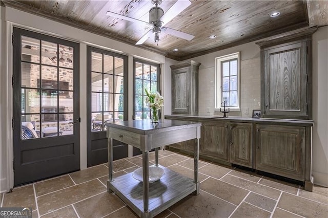 2979 Ridgewood Rd NW, Atlanta, GA 30327 - office area with wooden ceiling, ceiling fan, recessed lighting, and ornamental molding