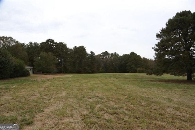 view of yard with a forest view