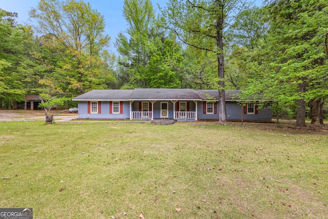 324 County Line Rd, Fayetteville, GA 30215 - ranch-style home with a porch and a front yard