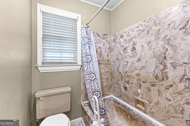 324 County Line Rd, Fayetteville, GA 30215 - bathroom featuring crown molding, shower / bath combo, and toilet