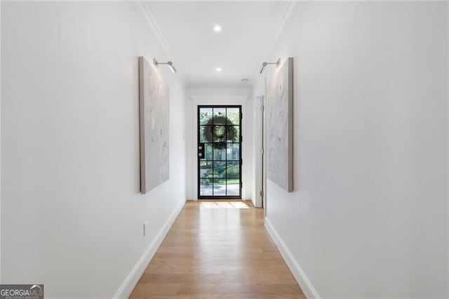 1305 Old Woodbine Rd, Atlanta, GA 30319 - hall featuring recessed lighting, light wood finished floors, baseboards, and crown molding