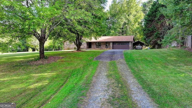 5680 Abbotts Bridge Rd, Johns Creek, GA 30097 - ranch-style house with a carport, driveway, and a front lawn