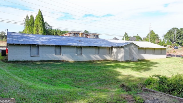5680 Abbotts Bridge Rd, Johns Creek, GA 30097 - back of property featuring a yard, concrete block siding, and metal roof