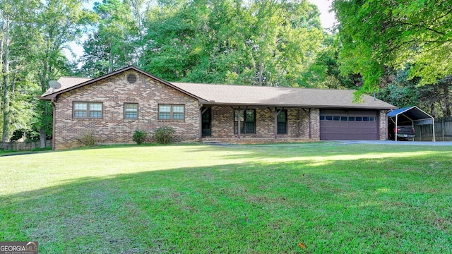 5680 Abbotts Bridge Rd, Johns Creek, GA 30097 - single story home featuring brick siding, a front lawn, a garage, and roof with shingles