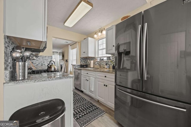 kitchen with tasteful backsplash, light wood-type flooring, a sink, and stainless steel appliances