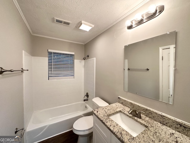 659 Country Club Rd, Newnan, GA 30263 - bathroom featuring visible vents, a textured ceiling, shower / bathing tub combination, and toilet