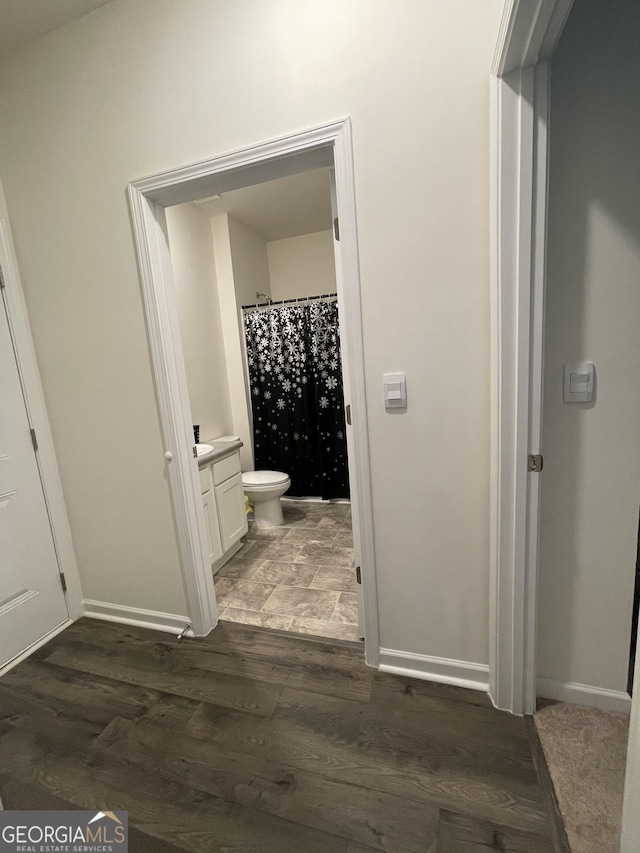205 Sullivan St, Hampton, GA 30228 - full bathroom featuring vanity, wood finished floors, and a shower with curtain