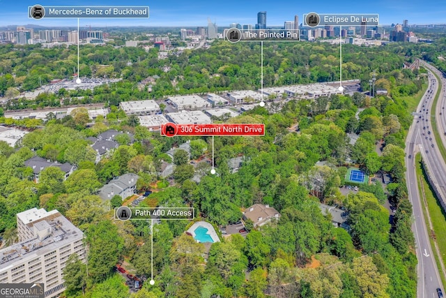 aerial view with a city view