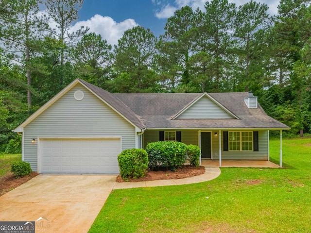 460 Mckneely Rd, Griffin, GA 30224 - view of front of home featuring concrete driveway, an attached garage, a front yard, covered porch, and roof with shingles