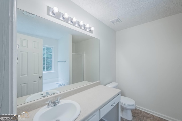 460 Mckneely Rd, Griffin, GA 30224 - bathroom with visible vents, toilet, a textured ceiling, a shower stall, and vanity