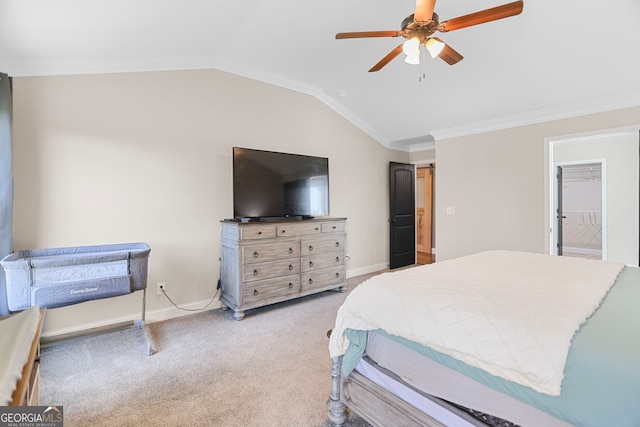 75 Flagstone Dr, Newnan, GA 30263 - bedroom featuring carpet, vaulted ceiling, ceiling fan, and ornamental molding