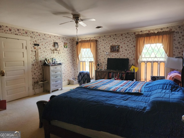 bedroom with multiple windows and ornamental molding