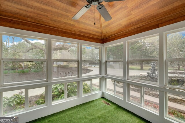 813 Sandy Creek Rd, Fayetteville, GA 30214 - unfurnished sunroom featuring a healthy amount of sunlight, visible vents, wooden ceiling, and vaulted ceiling