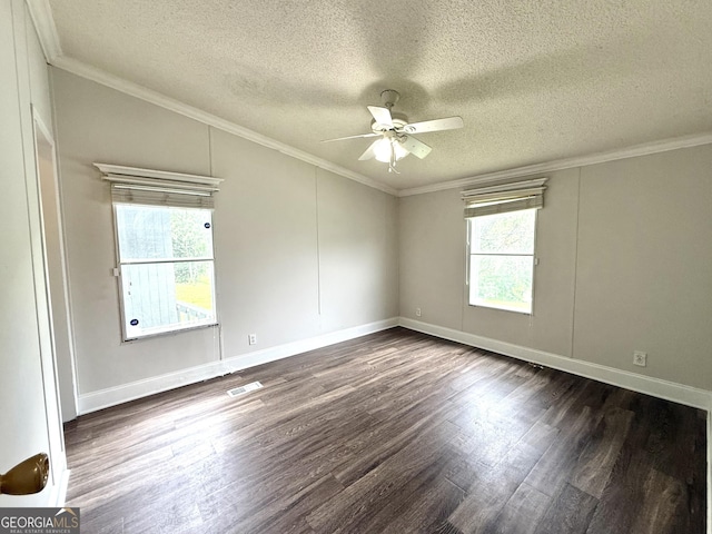 750 Six Flags Rd Lot 417, Austell, GA 30168 - empty room featuring dark wood finished floors, a ceiling fan, a textured ceiling, crown molding, and vaulted ceiling