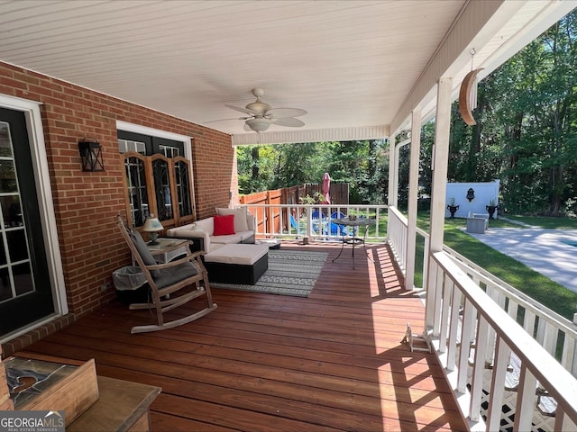 135 Southlake Dr, Moultrie, GA 31768 - wooden deck featuring ceiling fan and an outdoor living space
